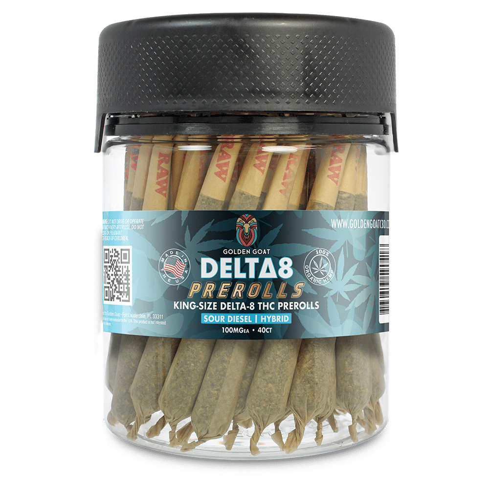 Delta 8 Doobies, King Size Jar, 50ct 100MG - Sour Diesel - Headshop.com