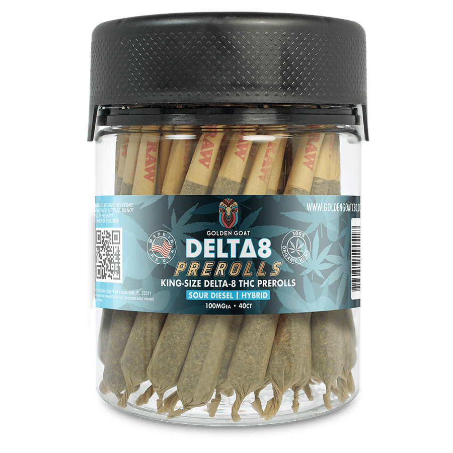 Delta 8 Doobies, King Size Jar, 50ct 100MG - Sour Diesel - Headshop.com