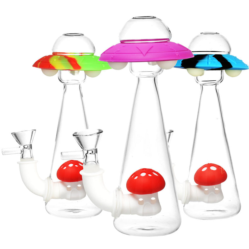UFO Glass & Silicone GID Water Pipe - 7"/14mm F/Colors Vary - Headshop.com