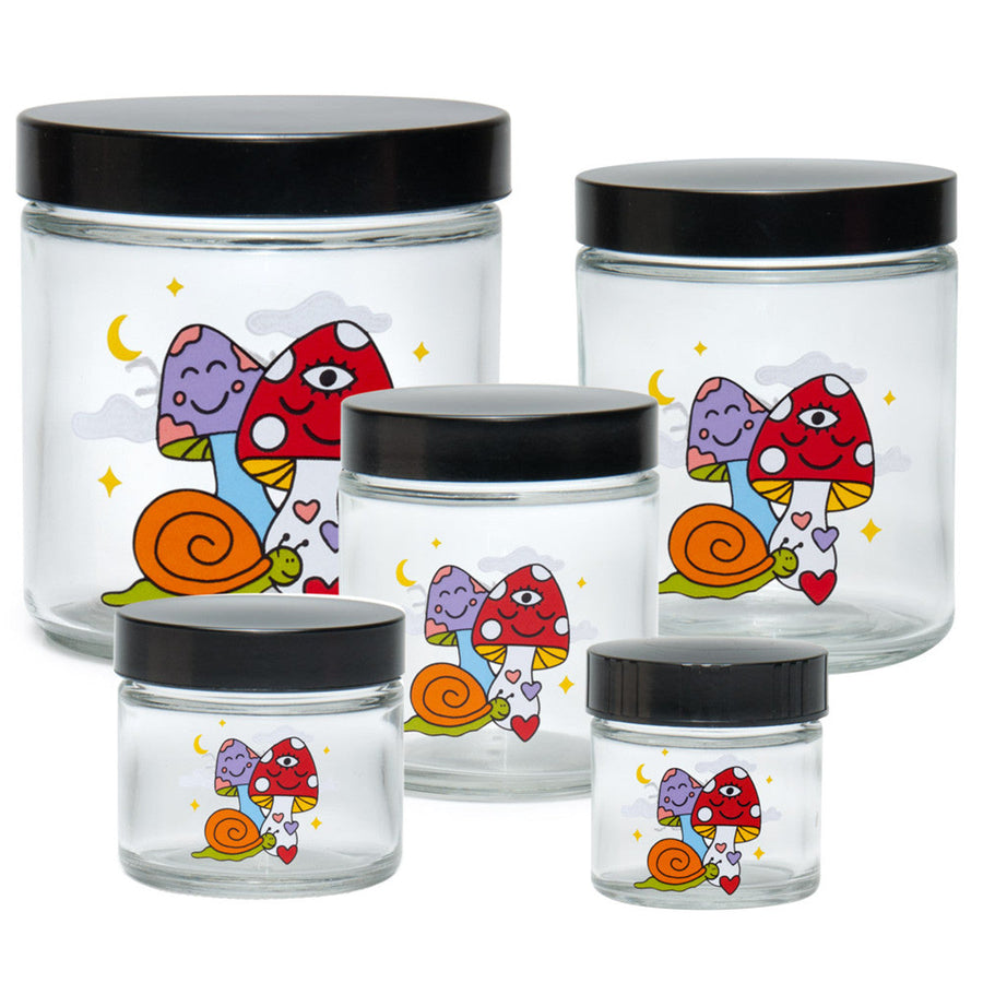 JR989 420 Science x Wokeface Clear Screw Top Jar - Woke Cosmic Mushroom - Headshop.com