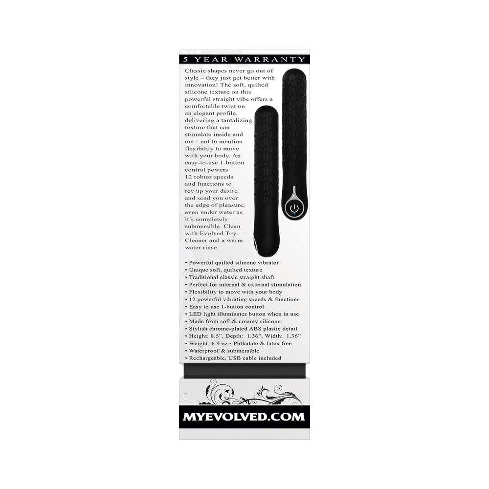 Evolved Quilted Love Rechargeable Textured Silicone Sli mline Vibrator Black - Headshop.com