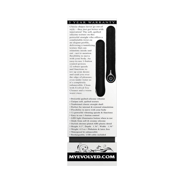 Evolved Quilted Love Rechargeable Textured Silicone Sli mline Vibrator Black - Headshop.com