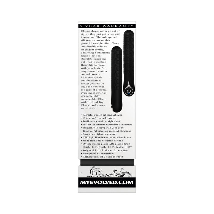 Evolved Quilted Love Rechargeable Textured Silicone Sli mline Vibrator Black - Headshop.com