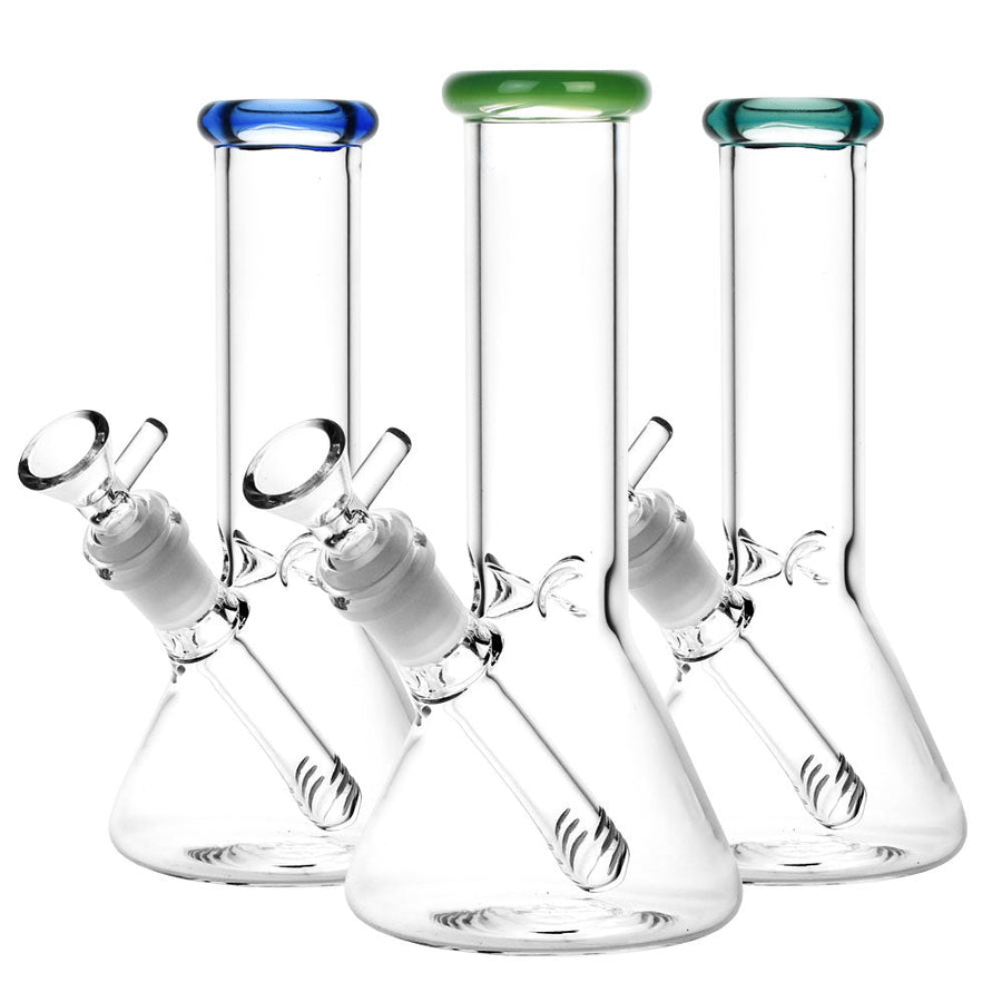 Mini Beaker Water Pipe w/ Color Rim - 8"/14mm F/Colors Vary - Headshop.com
