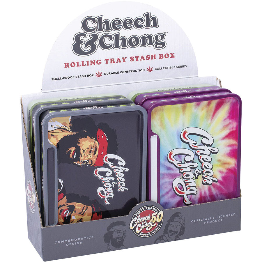 Cheech & Chong Rolling Tray Stash Box | 8"x5.75" | Asst | 6pc Display - Headshop.com
