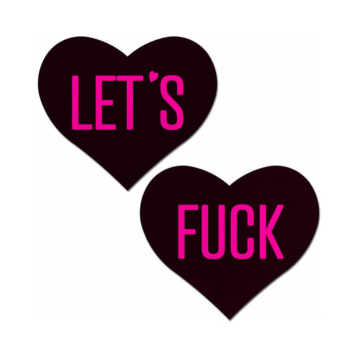 Pastease Love: Let's Fuck Black Heart on Neon Pink Base Nipple Pasties - Headshop.com