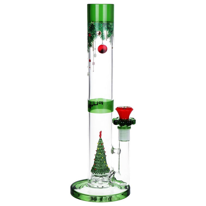 Pulsar Christmas Tree Perc Glass Straight Tube Water Pipe - 13" / 14mm F
