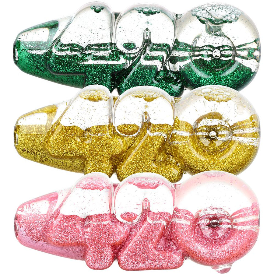 4CT BUNDLE - Glitter 420 Glycerin Glass Hand Pipe - 4.25" / Assorted Colors - Headshop.com