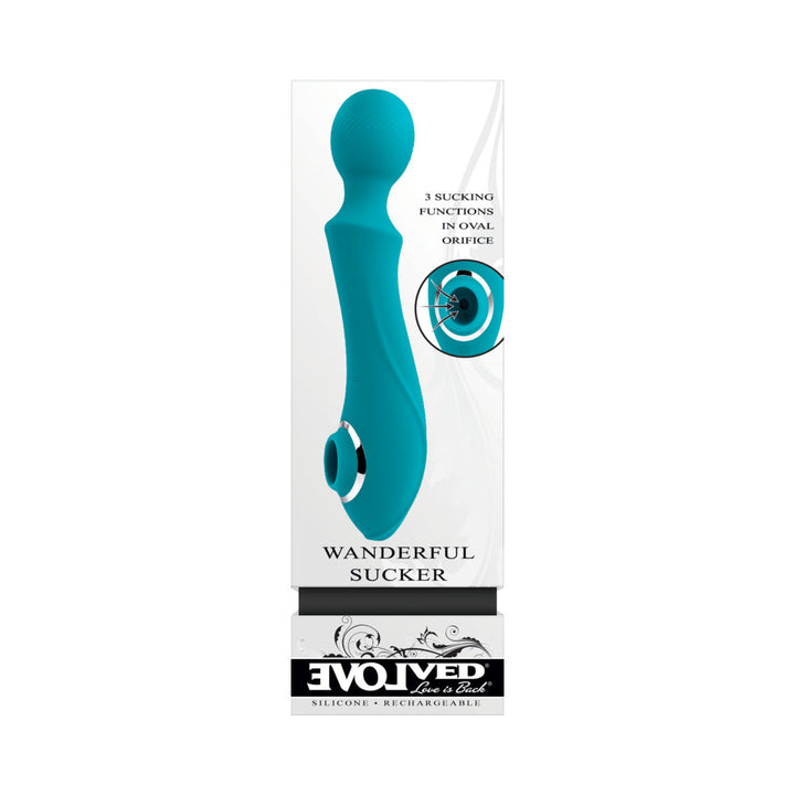 Evolved Wanderful Sucker Rechargeable Wand with Suction Silicone Teal - Headshop.com