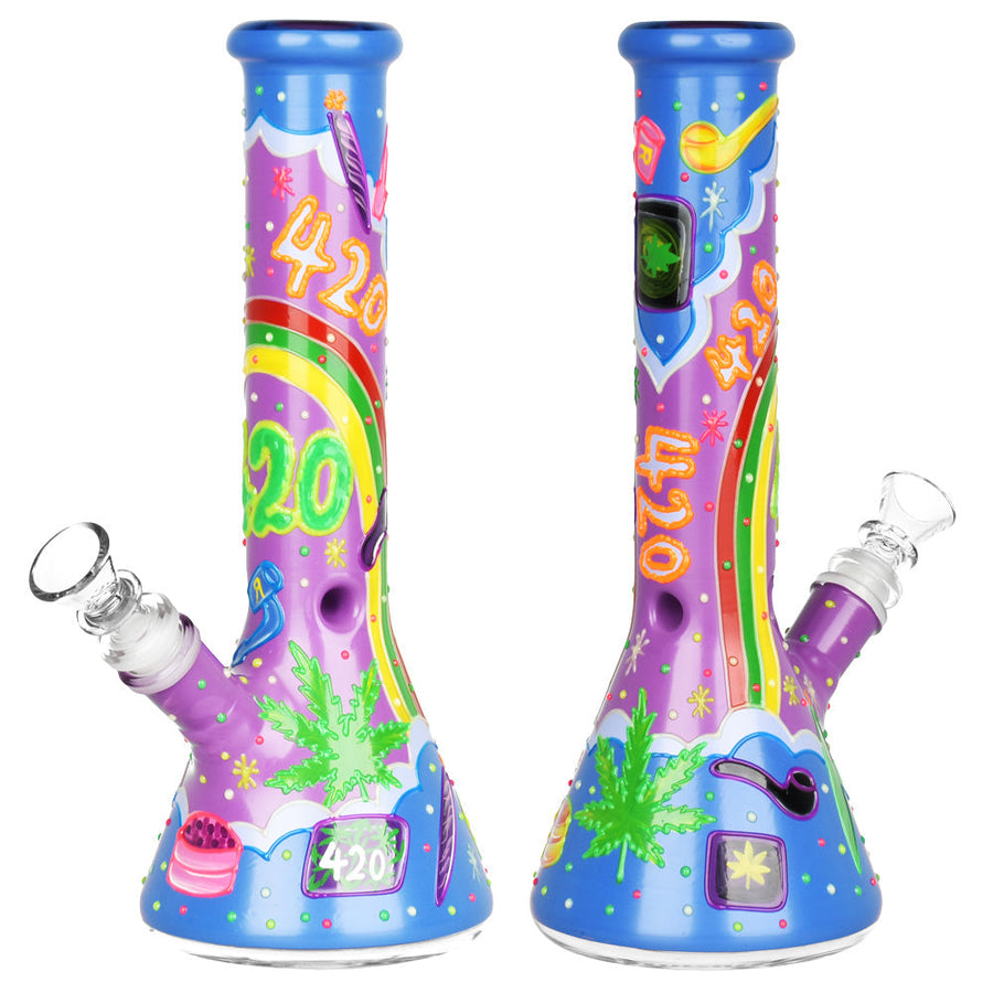 Beach Vibes 420 Painted Glass Beaker Water Pipe - 10" / 14mm F - Headshop.com