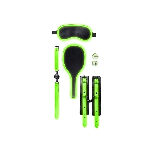 Ouch! Glow in the Dark 7-Piece Bondage Kit Neon Green - Headshop.com
