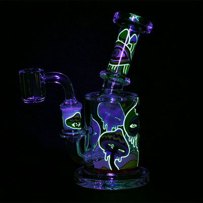 Fungi Eyes, They're Watching You Glow In The Dark Glass Dab Rig - 6" / 14mm F - Headshop.com