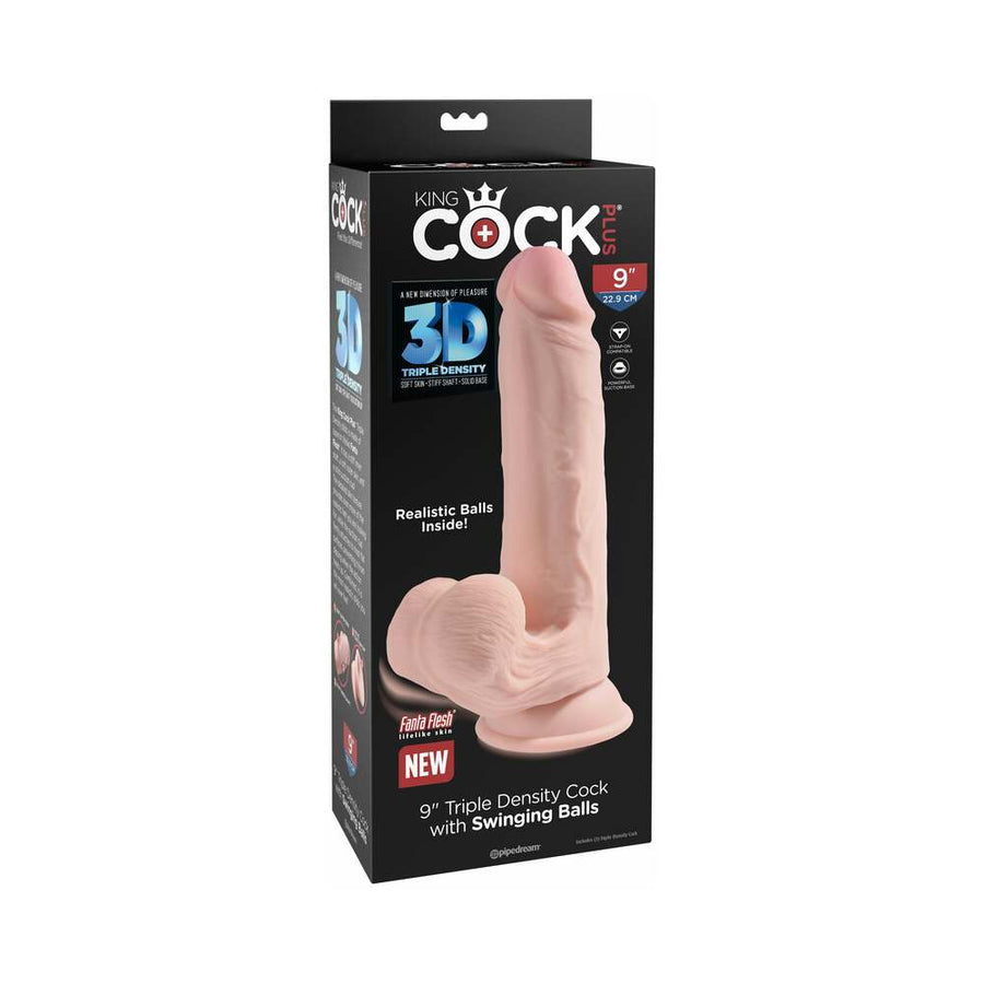 King Cock Plus 9 in. Triple-Density Cock With Swinging Balls Dildo Beige - Headshop.com