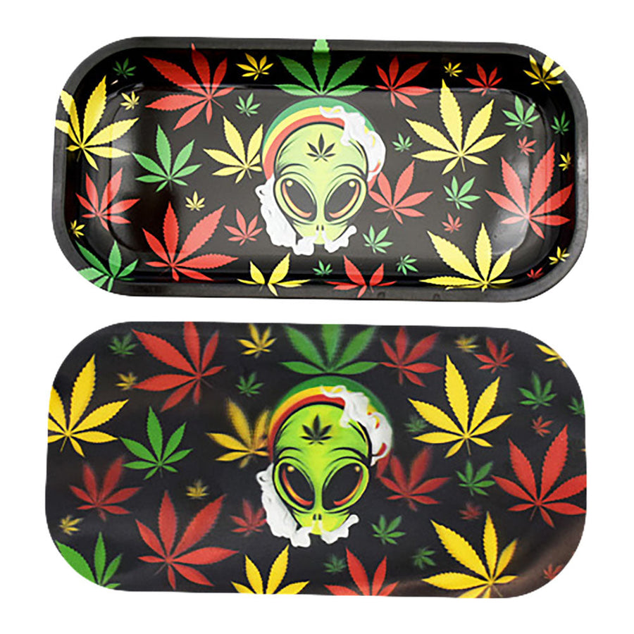 Rasta Alien Rolling Tray w/ 3D Magnetic Cover - 8.25"x4" - Headshop.com