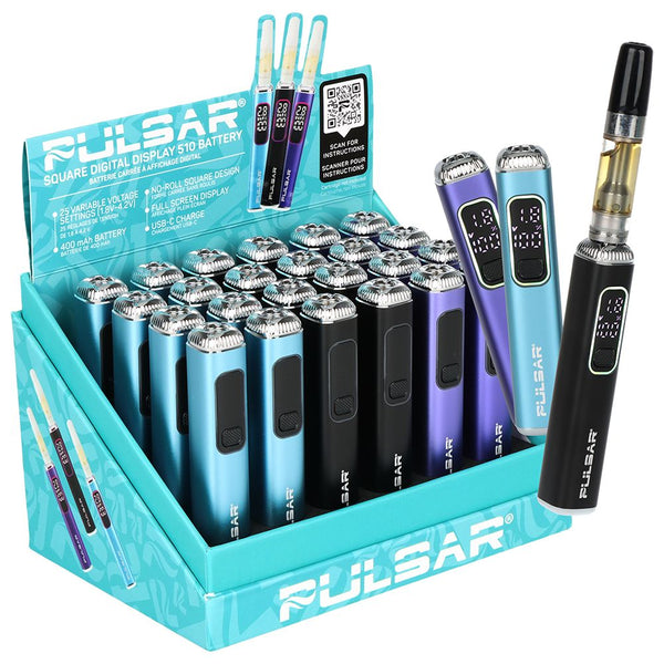 Pulsar 510 Square Digital Display Vape Battery | 400mAh | Assorted Col Headshop.com Pulsar 510 Square Digital Display Vape Battery | 400mAh | Assorted Col Headshop.com