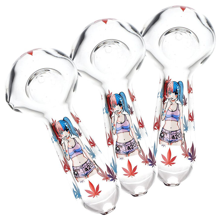 3CT BUNDLE - 420 Anime Girl Glass Spoon Pipe - 4.5"