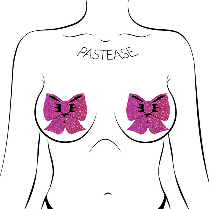 Pastease Bow: Hot Pink Glitter Bows Nipple Pasties - Headshop.com