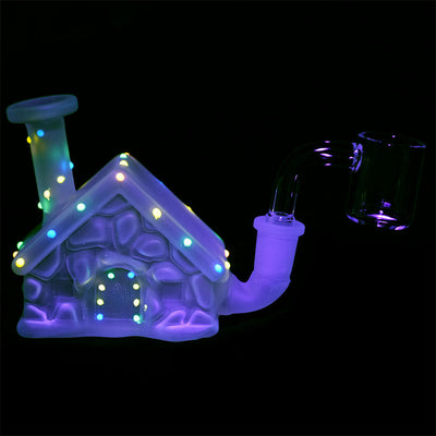 Frosted Christmas House w/ Glow in Dark Lights Glass Mini Rig - 3" / 10mm F - Headshop.com