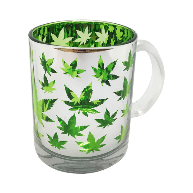 Hemp Leaf Metallic Glass Coffee Mug - 16oz - Headshop.com