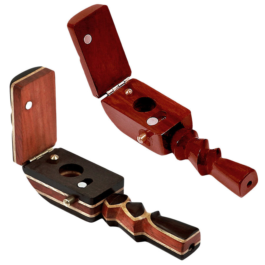 Fancy Wooden Pipe w/ Hinged Flip Lid - 4.5" / Styles Vary - Headshop.com