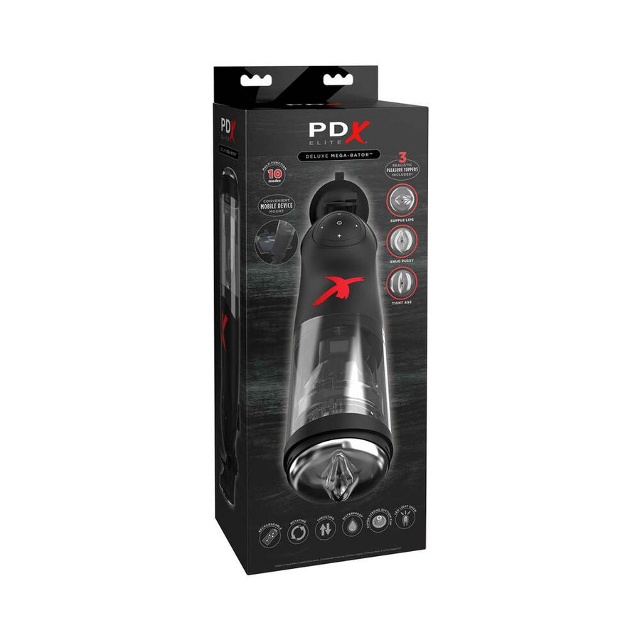 PDX Elite Deluxe Mega-Bator Rotating Thrusting Masturbator Clear/Black - Headshop.com