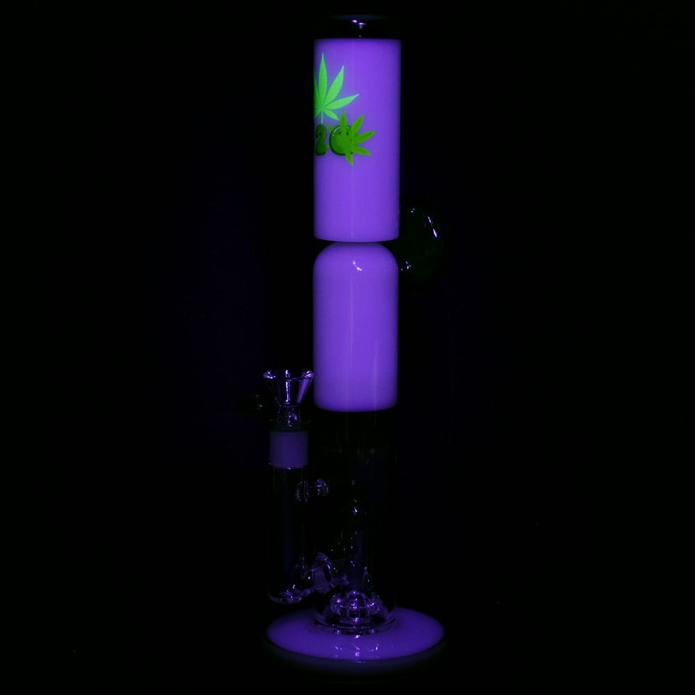 Pulsar 420 O'Clock Glow In The Dark Straight Tube Water Pipe - 13" / 14mm F - Headshop.com