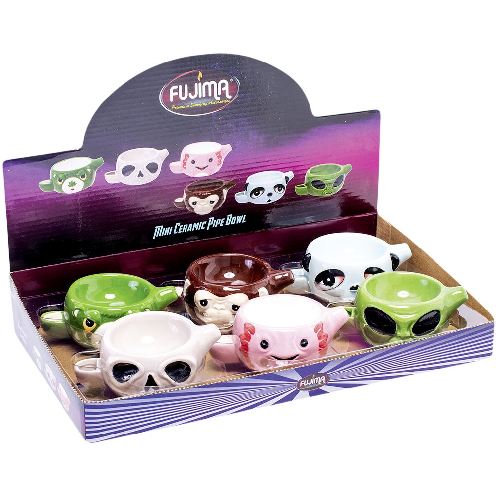 Fujima Stoned Faces Mini Ceramic Bowl Pipe - 4.5" 6ct - Headshop.com