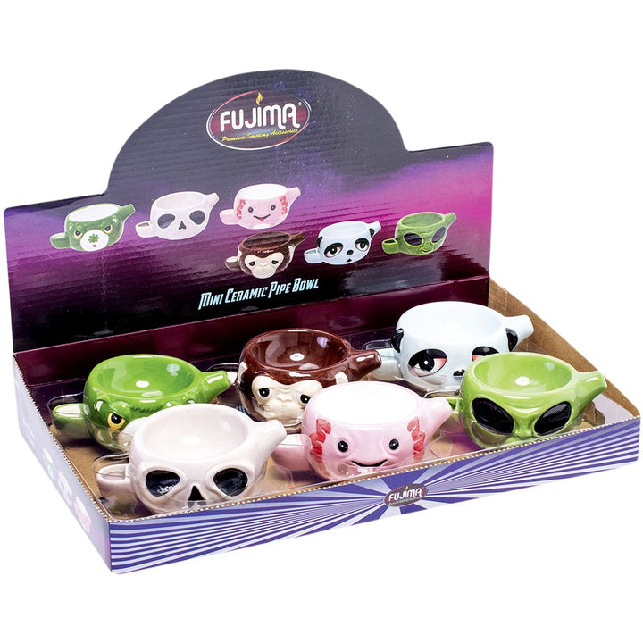 Fujima Stoned Faces Mini Ceramic Bowl Pipe - 4.5" 6ct - Headshop.com