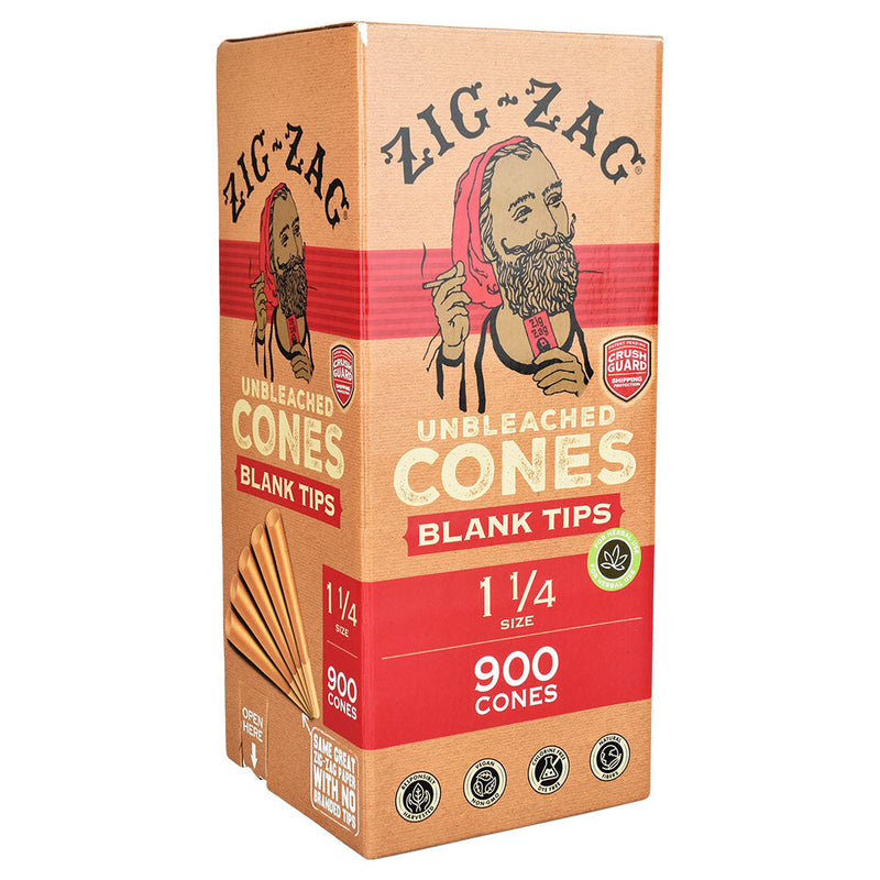 Zig Zag Unbleached Blank Tip Cones | 1 1/4" | 900pc Bulk Box - Headshop.com