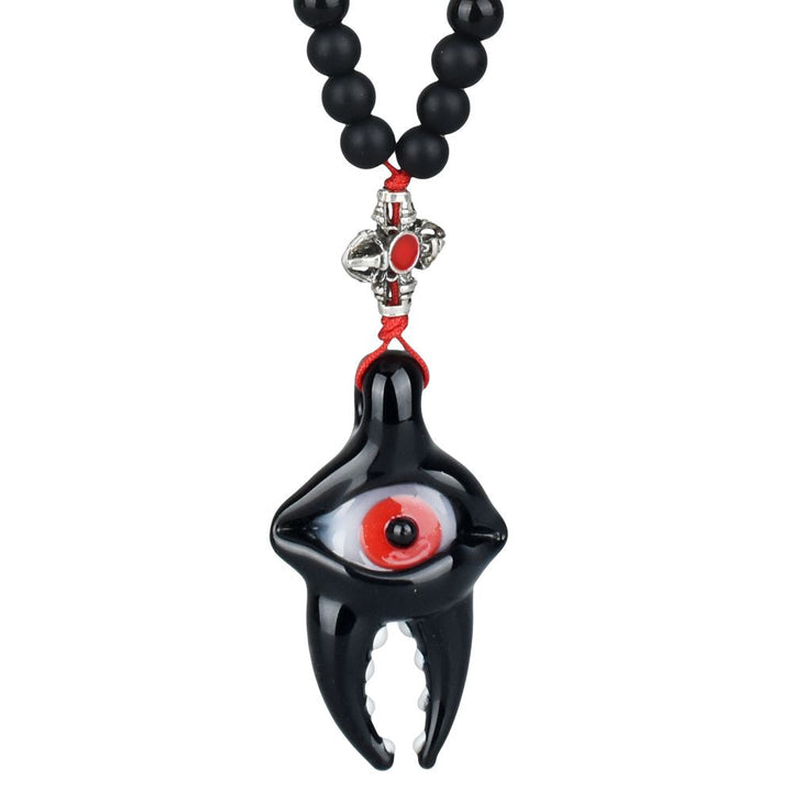 Eye Tooth Glass Pendant with Beaded String Necklace - 14" - Headshop.com