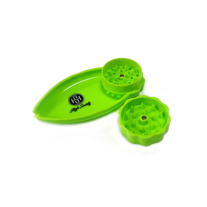 High Society | Mini Rolling Tray Grinder Combo - Neon Green - Headshop.com