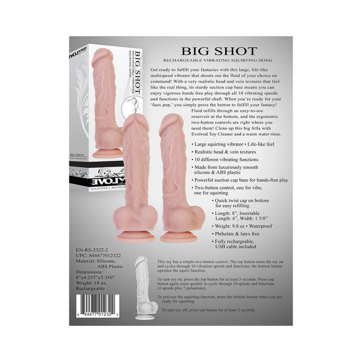 Evolved Big Shot Rechargeable Vibrating 8 in. Silicone Squirting Dildo Beige - Headshop.com