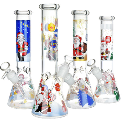 Christmas Themed Glass Water Pipe - 10" / 14mm F / Designs Vary - Headshop.com