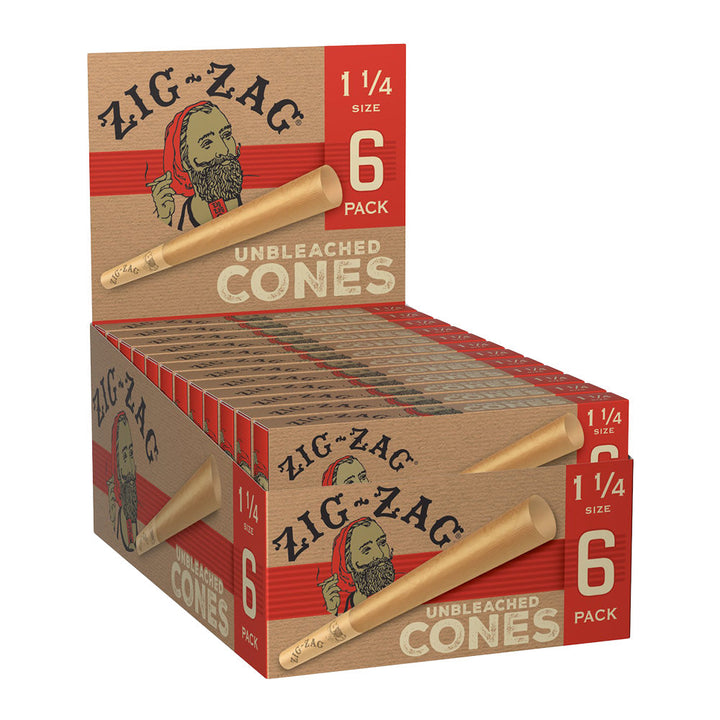 24PC DISPLAY - Zig Zag Unbleached Paper Cones - 6pk / 1 1/4" - Headshop.com