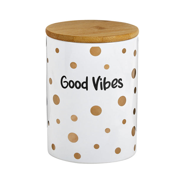 GOOD VIBES GOLD POLKA DOTS DELUXE CANISTER STASH JAR