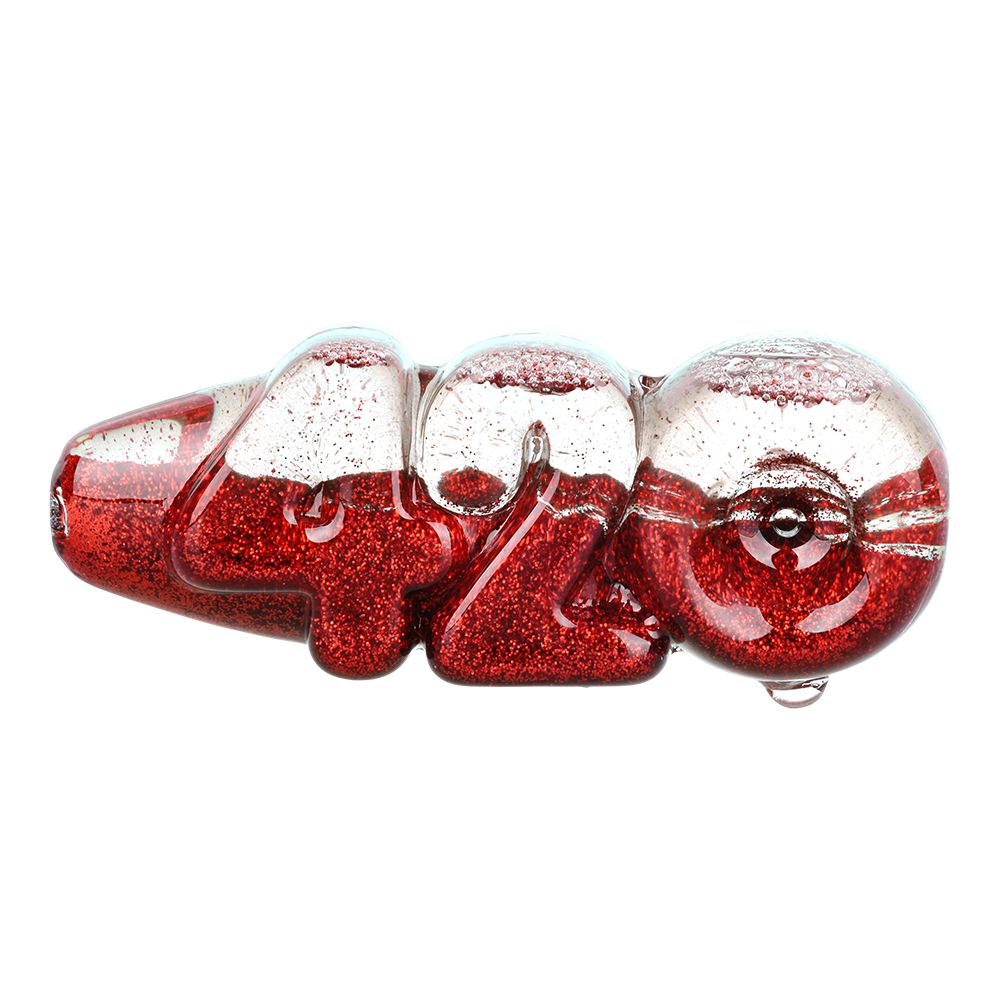 4CT BUNDLE - Glitter 420 Glycerin Glass Hand Pipe - 4.25" / Assorted Colors - Headshop.com