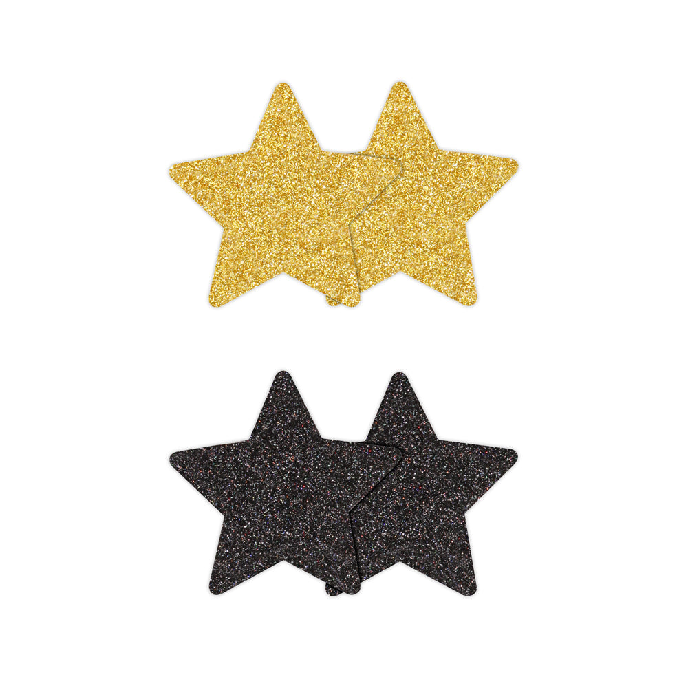 Pretty Pasties Glitter Stars Black/Gold 2 Pair - Headshop.com