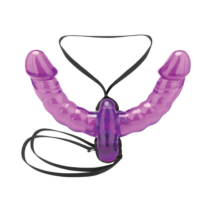 Lux Fetish Pleasure for 2 Double-Ended Strap-On Vibrating Double Dildo Purple - Headshop.com