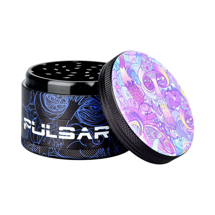 Pulsar Design Series Grinder with Side Art - Melting Mushroom / 4pc / 2.5" - Headshop.com