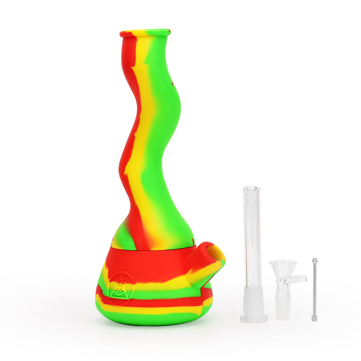 Ritual - 10'' Wavy Silicone Beaker - Rasta - Headshop.com