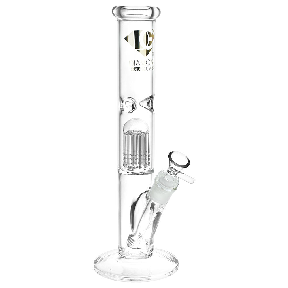 Diamond Glass Gold Pearl 8-Arm Perc Water Pipe - 12" / 14mm F / Colors Vary - Headshop.com