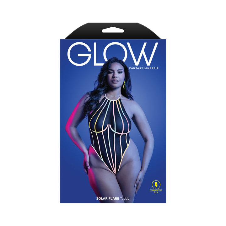 Fantasy Lingerie Glow Solar Flare Halter Tie Teddy with Underwire Queen Size