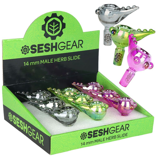 9CT DISPLAY - SeshGear Chromatic Pushed Bowl w Pulled Handle  - 14mm M / Assorted Colors