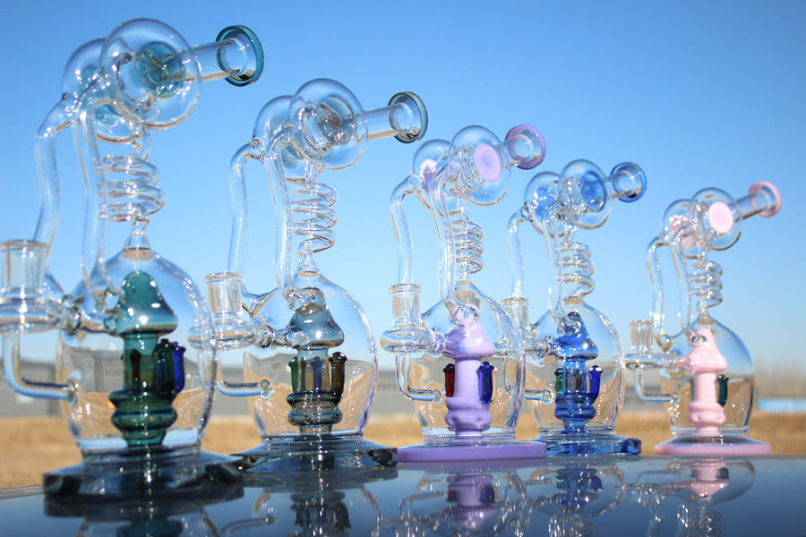 Approx. 11" Spiral Mushroom Recycler Water Pipe w/ Circ Perc - Headshop.com