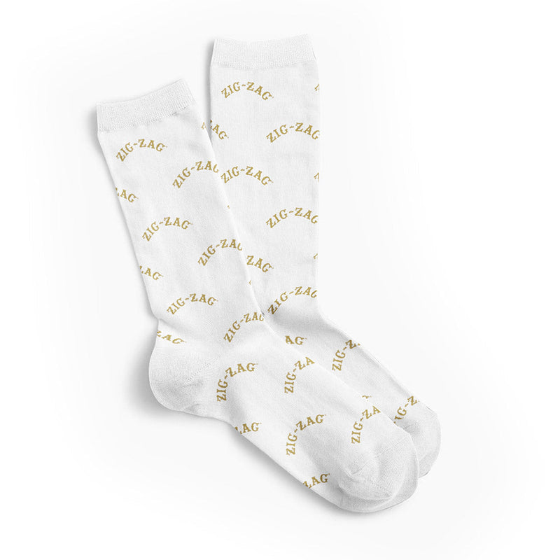 Zig Zag Crew Socks - White W/ Gold Logo - Headshop.com