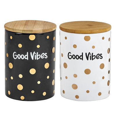 FASHIONCRAFT Deluxe Canister - Stash Jar White + Black Canister - Gold Polka Dots - Good Vibes - Headshop.com