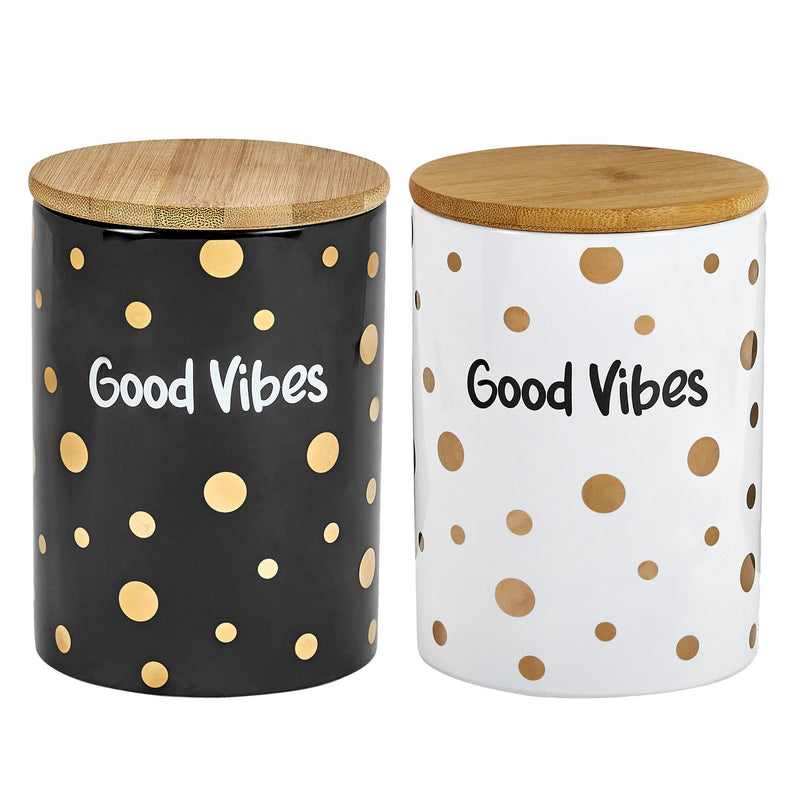 FASHIONCRAFT Deluxe Canister - Stash Jar White + Black Canister - Gold Polka Dots - Good Vibes - Headshop.com
