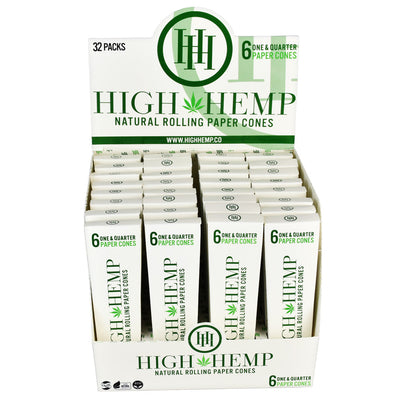 High Hemp Rolling Paper Cones - 6pk / 1 1/4" - 32PC DISPLAY - Headshop.com