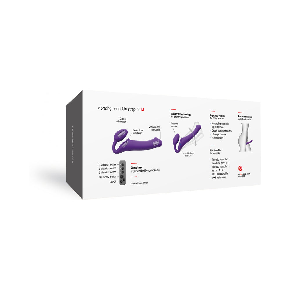 Strap-On-Me Rechargeable Remote-Controlled Silicone Vibrating Bendable Strap-On Purple M - Headshop.com