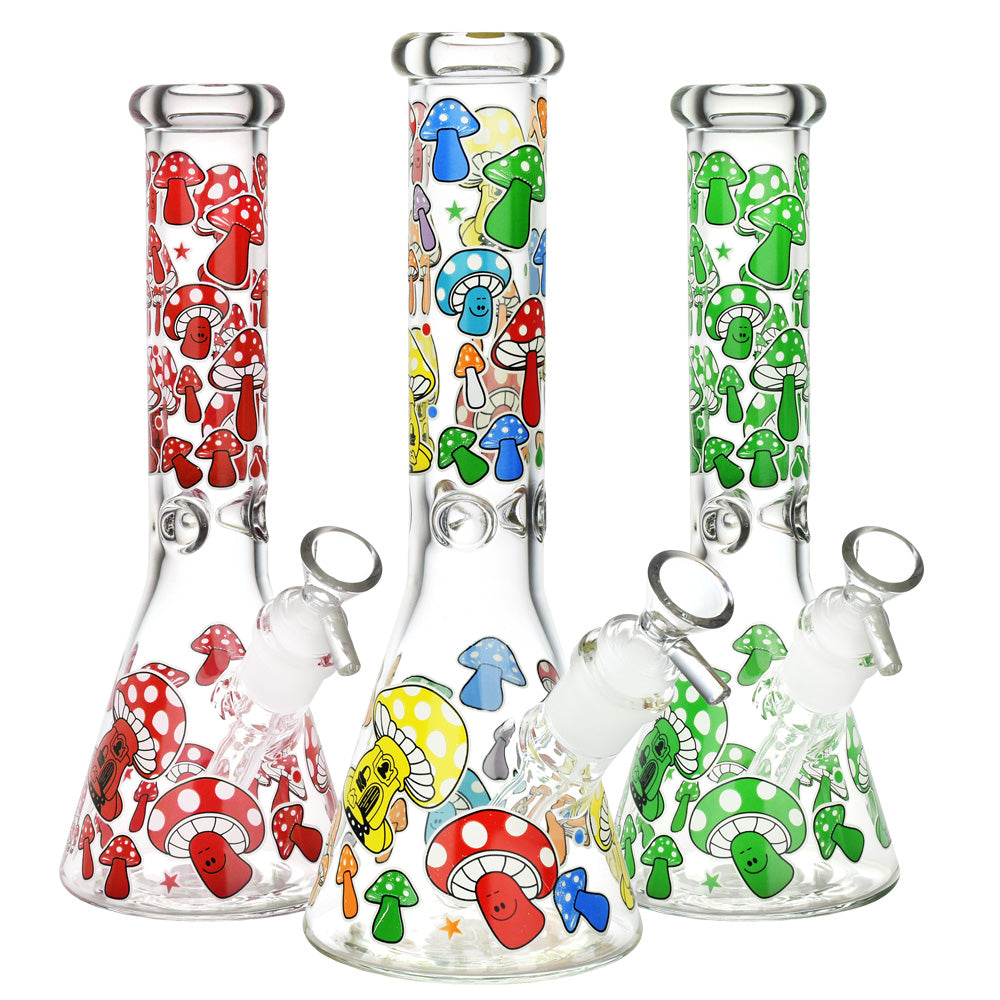 Glow Mushroom Beaker Water Pipe - 10"/14mm F/Clrs Vry - Headshop.com